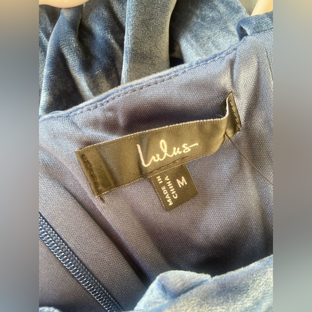 Lulu's NWT Pristine Luxury Blue Velvet Bustier Maxi Dress - Picture 13 of 13